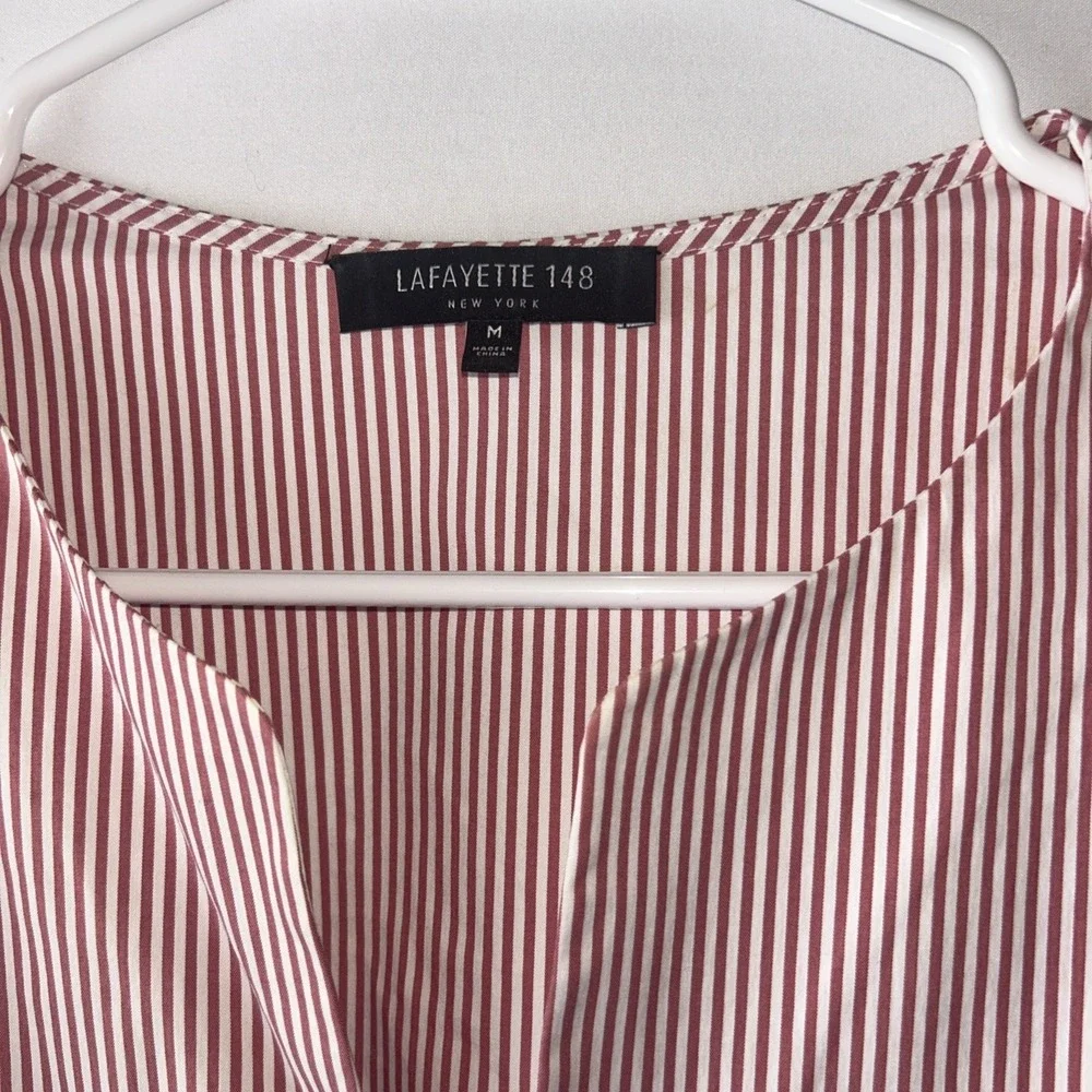 Lafayette 148 New York Striped Button Down Shirt Blouse Long Sleeve Medium - Picture 2 of 6